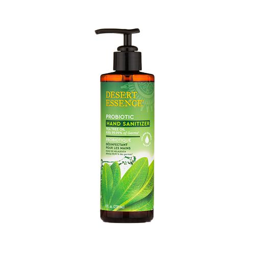 Desert Essence Tea Tree Oil Probiotic Hand Sanitizer 8 fl. oz. - Gluten Free Vegan Cruelty Free - Kills 99.99% Most Common Harmful Germs - Leaves Skin Soft & Moisturized