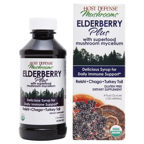 Host Defense Elderberry Plus Syrup Superfood Immune Support with Mushroom Mycelium and Elderberries 4 Oz