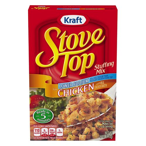 Stove Top Low Sodium Chicken Stuffing Mix Side Dish with 25% Less Sodium 6 oz Box