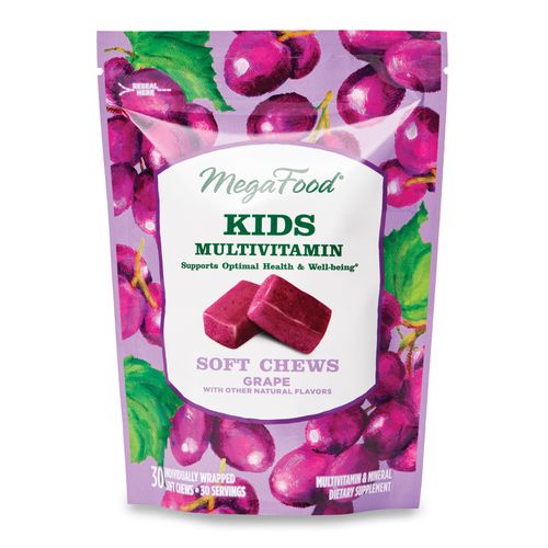 MegaFood Kids One Daily Soft Chews Daily Multivitamin Supports Child Development and Growth Vegetarian Grape 30 Chews (30 Servings)
