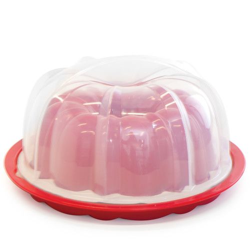 Nordic Ware Bundt Pan with Translucent Cake Keeper Sea Glass and Navy