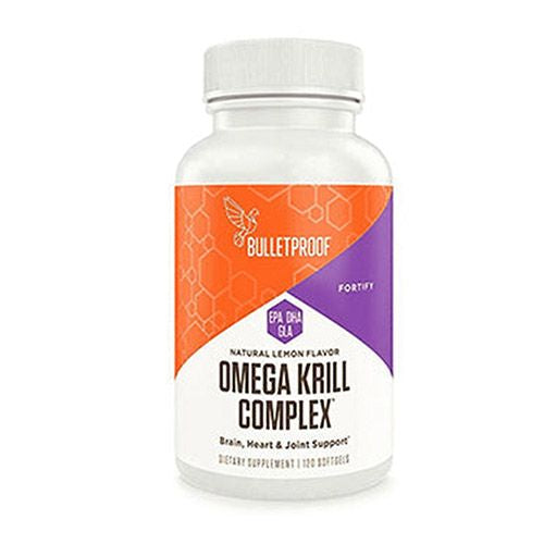 Omega Krill Complex Lemon Flavor 120 Softgels 1560mg Omega-3 with EPA DHA GLA and Astaxanthin Bulletproof Keto Fish Oil Supplement for Brain and Heart Health