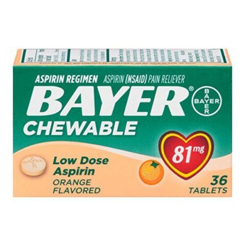 Bayer Low Dose Chewable 81mg Aspirin Tablets Orange 36 Count