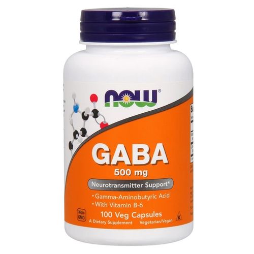 NOW Supplements GABA (Gamma-Aminobutyric Acid) 500 mg + B-6 100 Veg Capsules