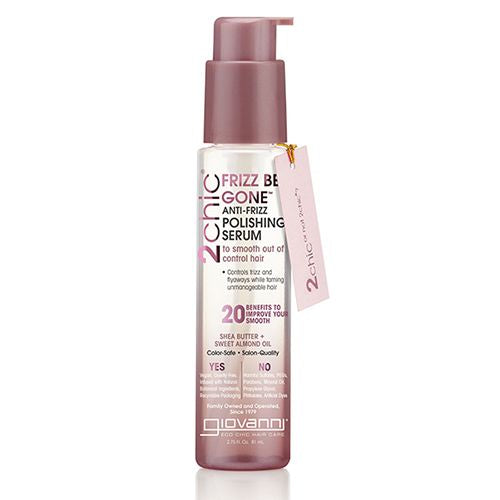 GIOVANNI 2chic Frizz Be Gone Anti-Frizz Polishing Serum 2.75 oz. Natural Hair Smoothing Formula with Shea Butter & Sweet Almond Oil No Parabens Color Safe (Pack of 1)