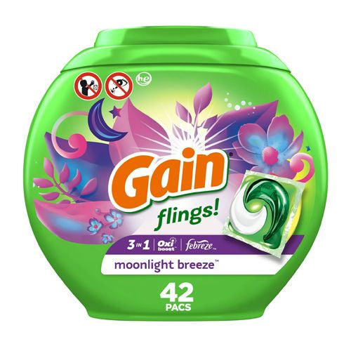 Gain Flings Laundry Detergent Soap Pacs 42 Ct Moonlight Breeze