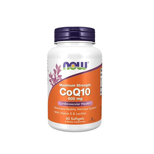 NOW Supplements CoQ10 600 mg Maximum Strength with Vitamin E & Lecithin 60 Softgels