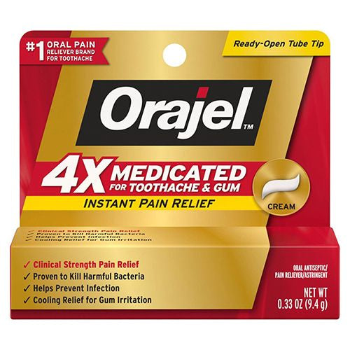 Orajel 4X for Toothache & Gum Pain: Severe Cream Tube 0.33oz- From #1 Oral Pain Relief Brand
