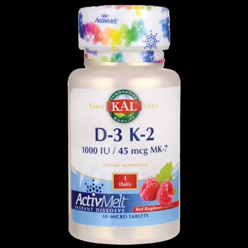KAL D-3 and K-2 ActivMelt | Healthy Bones Heart & Immune Function Support | Instant Dissolve Tabs | Natural Red Raspberry Flavor | 60 Micro Tablets