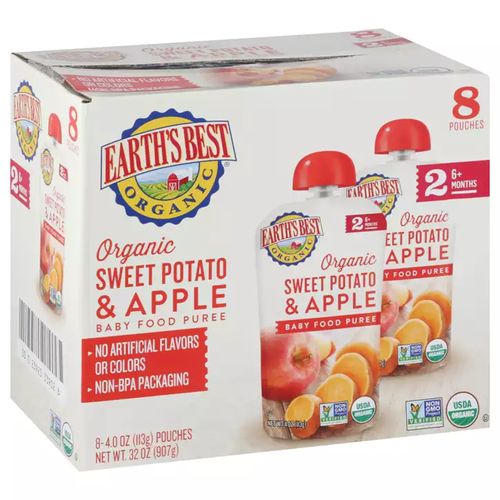 (8 Pack) Earth's Best Organic Stage 2, Apple and Sweet Potato Baby Food, 1 Pouch (113g)