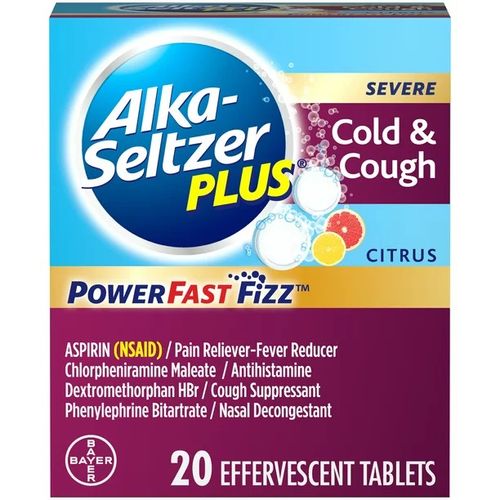 Alka-Seltzer Plus Severe Cold & Cough Medicine PowerFast Fizz Citrus Effervescent Tablets 20 Count
