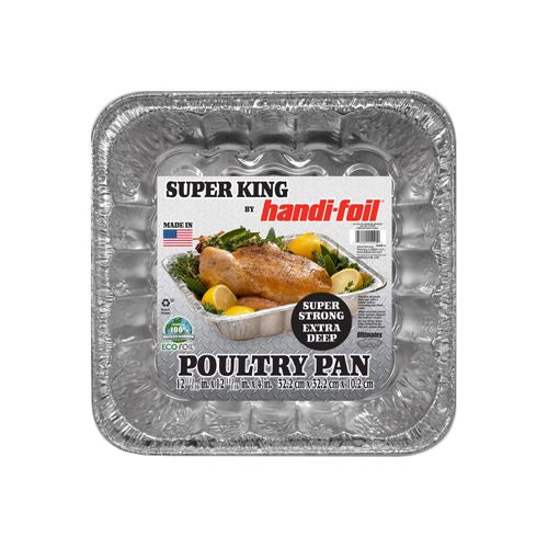 Handi-Foil Super King Aluminum Foil Poultry Pan 1 Count for Use at Home or for Take-Out 12.6 in. x 12.6 in. x 4 in.
