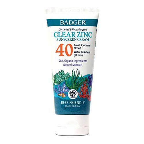 Badger Reef Safe Sunscreen SPF 40 Sport Mineral Sunscreen with Zinc Oxide 98% Organic Ingredients Broad Spectrum Water Resistant Unscented 2.9 fl oz