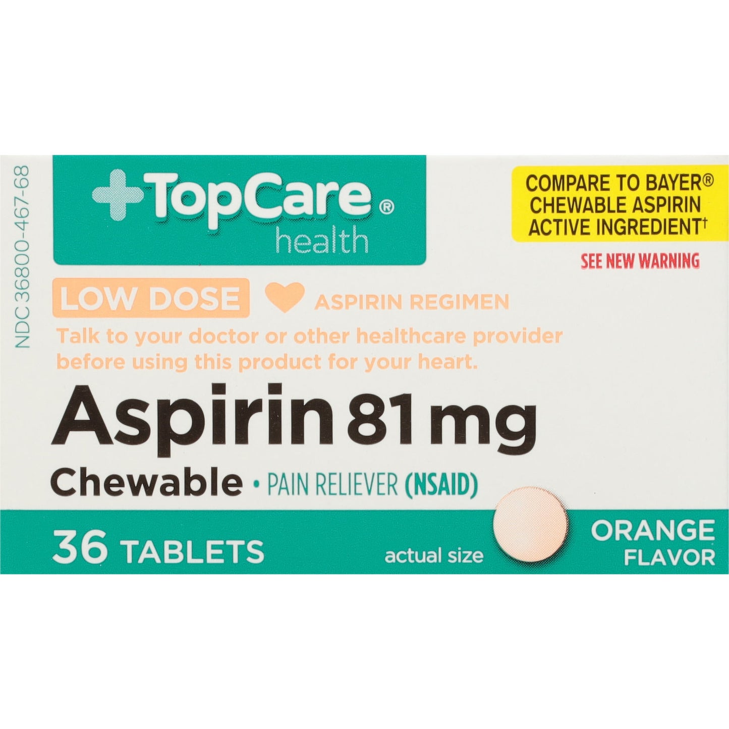 Top Care Health Low Dose Tablet Chewable Aspirin 81 Mg, 36 tablets
