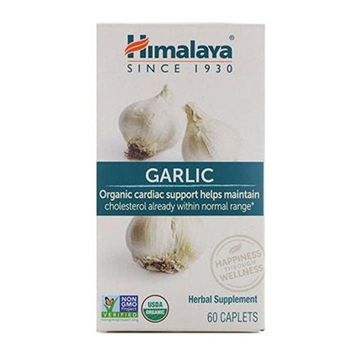 Himalaya Organic Garlic  For Total Heart Health  Cholesterol and Immune Support  1 400 mg  60 Caplets  15 Day Supply