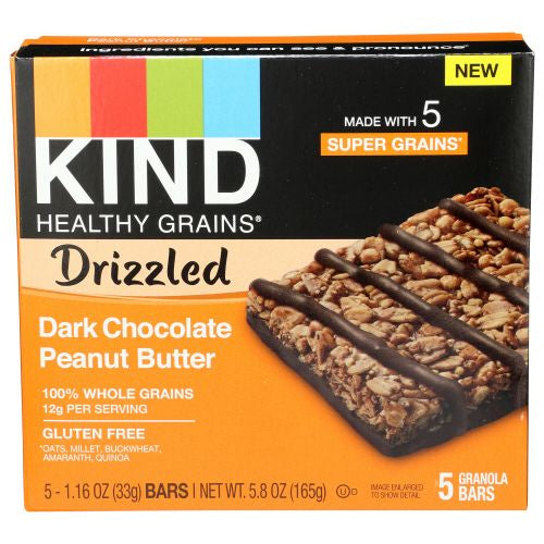 KIND Healthy Grains Bars  Drizzled Dark Chocolate Peanut Butter  1.16 oz  5 Count