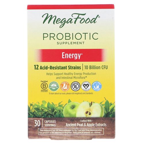 MegaFood, Energy Probiotics, Shelf-Stable Dietary Supplement with 10 Billion CFU and ElevATP, 30 servings (30 capsules)