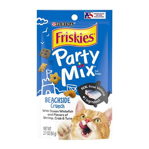 Purina Friskies Party Mix Shrimp Crab & Tuna Flavor Treats for Cats  2.1 oz Pouch