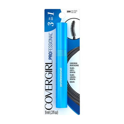 COVERGIRL Professional 3-in-1 Curved Brush Mascara  200 Very Black  0.3 oz