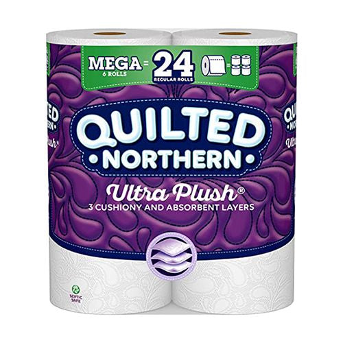 Quilted Northern Ultra Plush Toilet Paper, 6 Mega Rolls = 24 Regular Rolls, 3-ply Bath Tissue