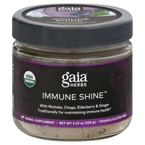 Gaia Herbs Immune Shine Herbal Supplement - Immune Support Powder Drink Mix - With Maitake Mushroom  Chaga  Elderberry  Ginger & Astragalus - USDA Certified Organic - 3.53 Oz (48-Day Supply)