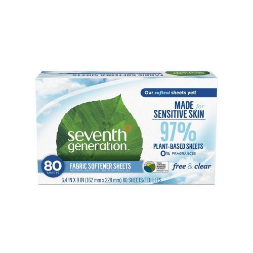 Seventh Generation Dryer Sheets Fabric Softener Free & Clear 80 Sheets