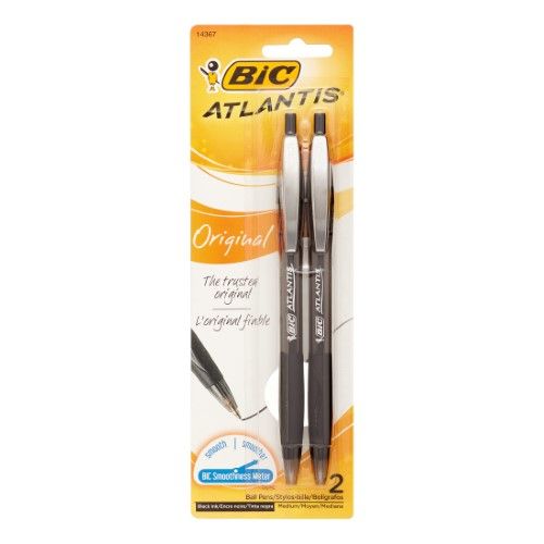 BIC Glide Original Retractable Ball Pens  Medium Point (1.0 mm)  Black  2-Count