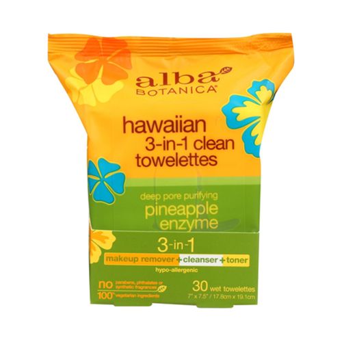Alba Botanica Pineapple Enzyme Hawaiian 3-in-1 Clean Wet Towelettes  25 ct Pack