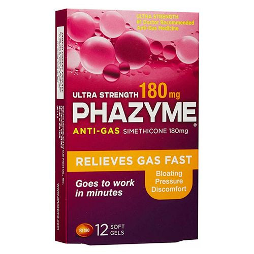 Phazyme Ultra Strength Gas & Bloating Relief  Works in Minutes  12 Fast Gels