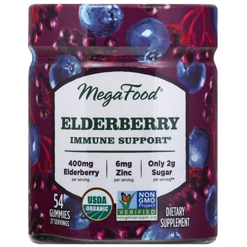 MegaFood Elderberry Immune Support - Gummy with Zinc  Elderberry  Ginger & Blueberry - Vegan  Gluten-Free  Non-GMO - Berry Flavor - 54 Gummies (27 Servings)