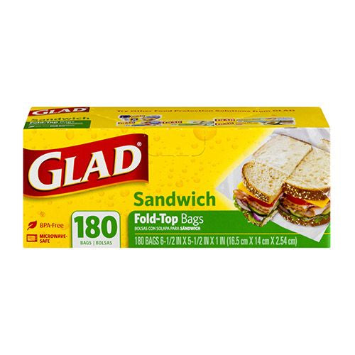 Glad Fold Top Food Storage Sandwich Bags, 180 Count 