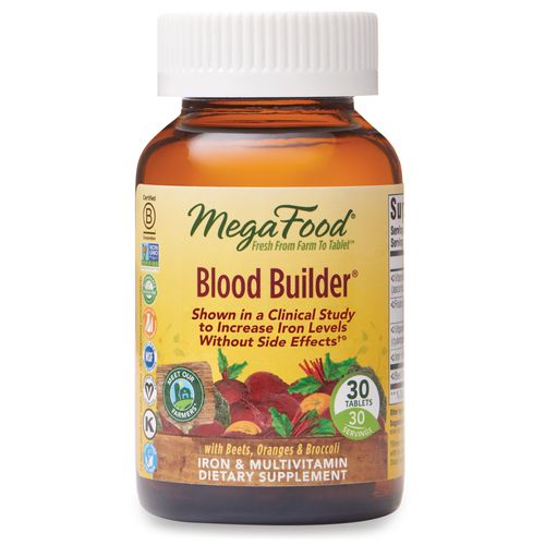 MegaFood Blood Builder - Iron Supplement Shown to Increase Iron Levels without Side Effects - Energy Support with Iron  Vitamin B12  and Folic Acid - Vegan - 30 Tabs
