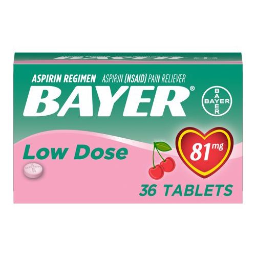 Bayer Chewable Aspirin Regimen Low Dose Pain Reliever Tablets  81mg  Cherry  36 Ct