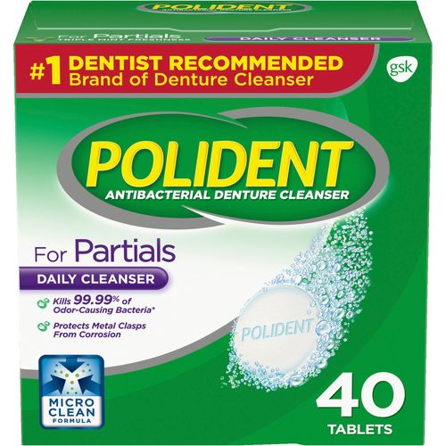 Polident Partials Antibacterial Denture Cleanser Effervescent Tablets  40 Count