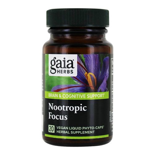 Gaia Herbs Nootropic Focus - Brain & Cognitive Support Supplement to Help Maintain Healthy Concentration* - With Saffron  Lemon Balm & Spearmint - 20 Liquid Phyto-Capsules (Up to 10-Day Supply)