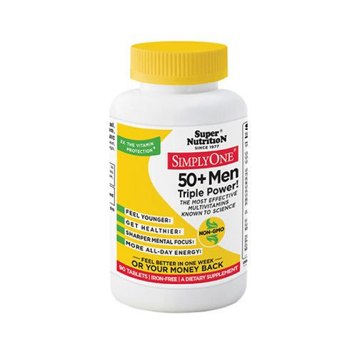 50+ Men’s Multivitamin by Super Nutrition - Vitamin & Mineral Blend with Supporting Herbs - Featuring Quercetin & Grape Seed Extract  Energy & Immune Support  Iron & Gluten Free  Non-GMO - 90 Tablets