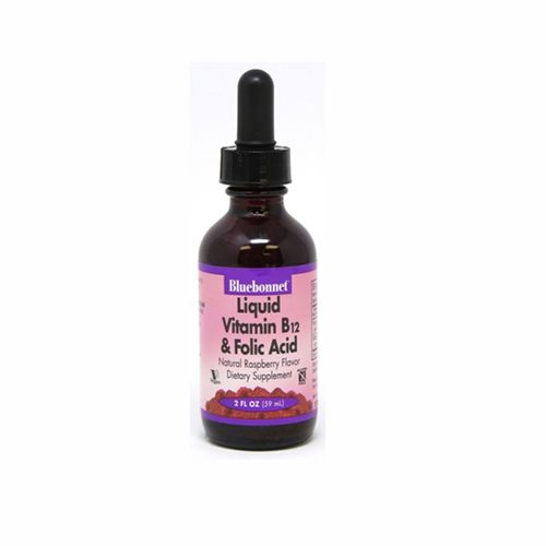 Bluebonnet Nutrition - Liquid Vitamin B12 & Folic Acid Natural Raspberry Flavor - 2 fl. oz.