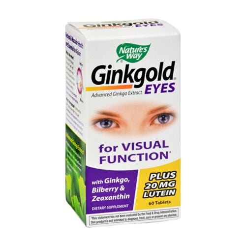 Nature s Way Ginkgold Eyes  Visual Health Formula*  Gluten Free  60 mg per serving  60 Vegan Tablets