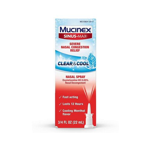 Mucinex Sinus-Max Severe Nasal Congestion Relief Clear & Cool Nasal Spray  0.75 fl. oz.  Lasts 12 Hours  Fast Acting  Cooling Menthol Flavor
