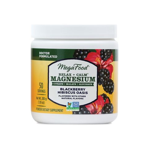 MegaFood Relax + Calm Magnesium - Formulated with Citrate  Malate & Glycinate - Vegetarian  Kosher & Made without Dairy & Soy - Blackberry Hibiscus Oasis Flavor - 7.05 Oz (50 Servings)