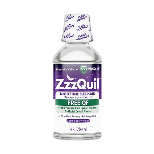 Vicks ZzzQuil Nighttime Sleep Aid Liquid  Over-the-Counter Medicine  Alcohol-Free  Berry Flavored  12 Oz