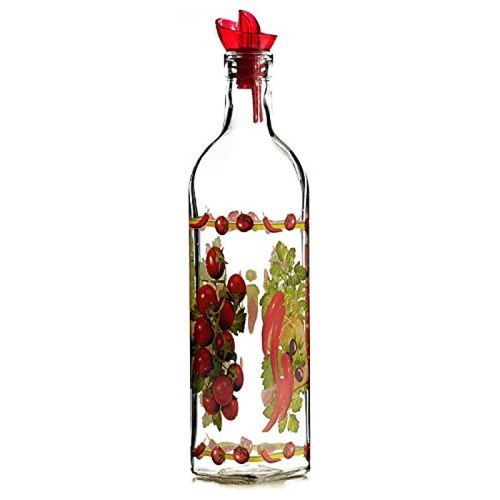 Grant Howard Country Veggies Oil & Vinegar Glass Cruet with Ergo Pourer, 16 oz, Multicolored