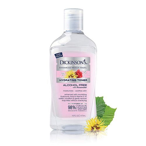 Dickinson s Enhanced Witch Hazel Hydrating Toner with Rosewater  Alcohol Free  98% Natural Formula  16 fl oz