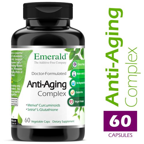 Emerald Labs Anti-Aging Complex with L-Glutathione  Resveratrol  CoQ10  R-Alpha Lipoic Acid  Meriva  Pomegranate and More - 60 Vegetable Capsules