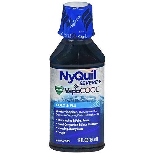 Vicks NyQuil Severe Vapocool Cold  Flu + Congestion  Liquid Over-the-Counter Medicine  12 Oz