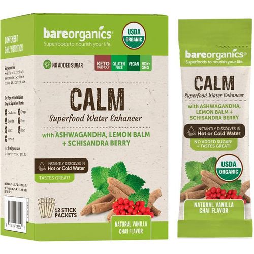 BareOrganics Calm Superfood Water Enhancer - Vanilla Chai 12 Pkts