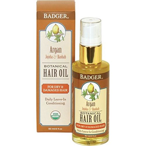 Badger Argan Hair Oil for Dry Damaged Hair 2 fl. oz Glass Bottle