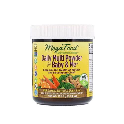 MegaFood, Daily Multi Powder for Baby & Me, Prenatal and Postnatal Multivitamin Supplement, Gluten Free, Vegetarian, 5.33 oz (60 servings)