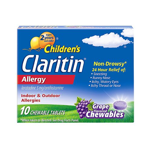 Claritin Allergy Medicine for Kids  Loratadine Antihistamine Grape Chewable Tablets  10 Ct