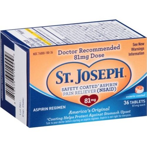 St. Joseph Low Dose Enteric Safety Coated Pain Relieving Aspirin 81mg  36 Ct.